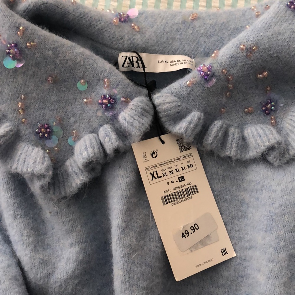 Zara Light Blue Ruffled Collar Top - Picture 11 of 11